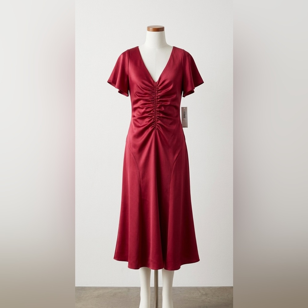 Express Fuchsia Ruched Midi Dress
